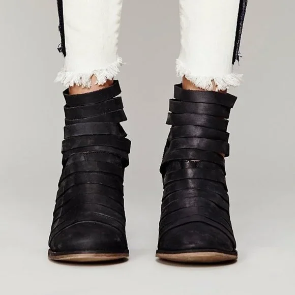 Free People New HYBRID Strappy Suede Leather Boots Booties NIB